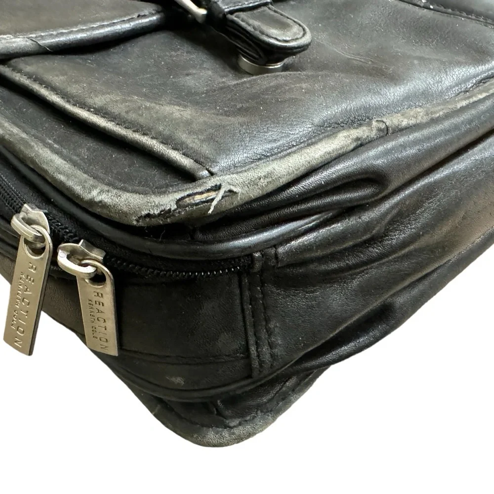 Vintage Black Leather Kenneth Cole Reaction High End Men’s Laptop Briefcase Bag